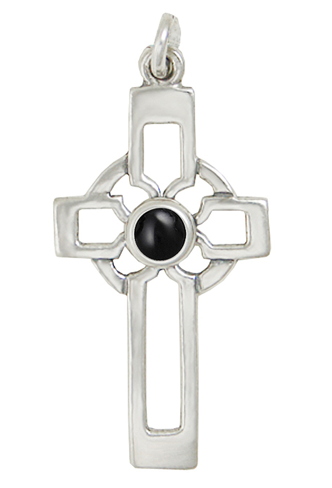 Sterling Silver Celtic Cross Pendant With Black Onyx